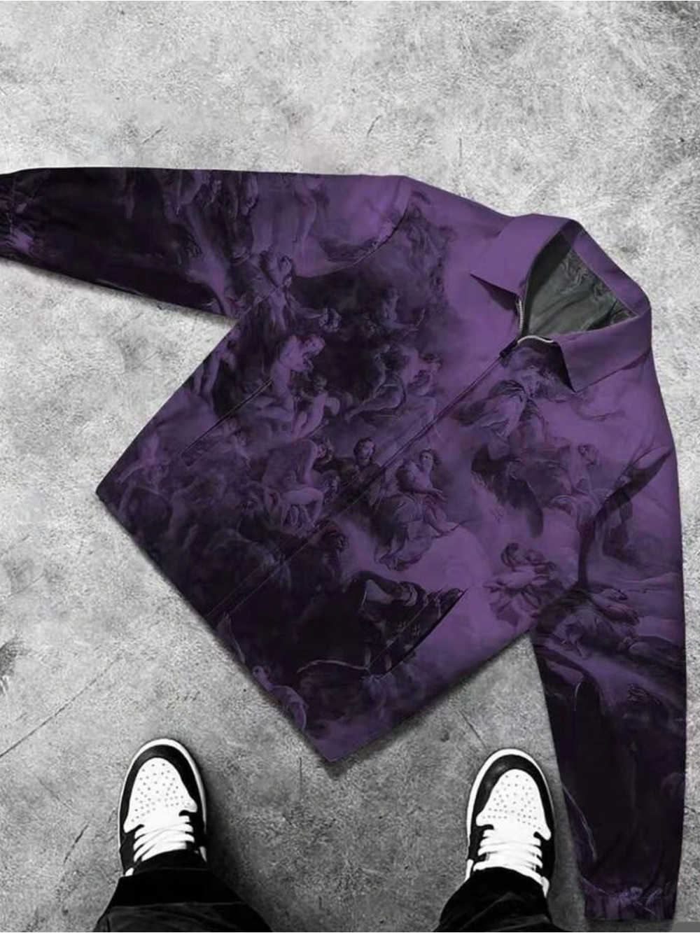 Men's Purple Marble-Print Bomber Jacket